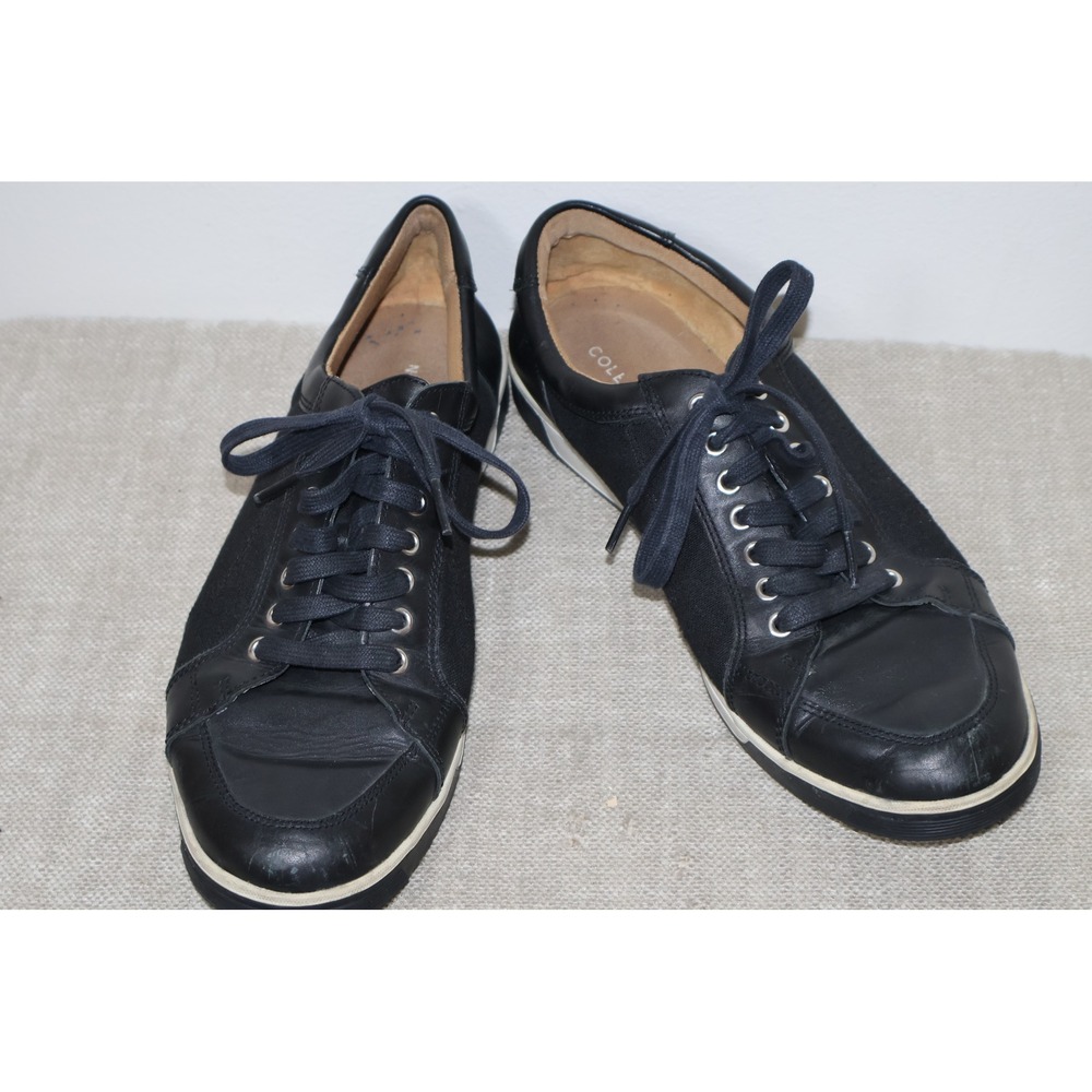 Cole Haan Mens Sneakers Size 10.5 Black Leather Canvas Lace Up